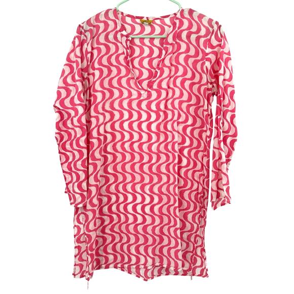 Roberta Roller Rabbit Size‎ Medium Long Sleeve Cotton Dress Tunic Cover Up Pink - Picture 1 of 8